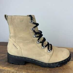 Sorel Lennox Lace Waterproof Combat Boots Womens 11 US Sandy Tan